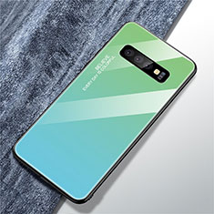 Silicone Frame Mirror Rainbow Gradient Case Cover M01 for Samsung Galaxy S10 Cyan