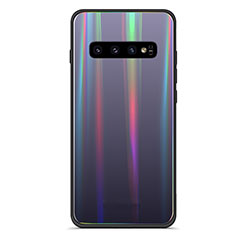 Silicone Frame Mirror Rainbow Gradient Case Cover M02 for Samsung Galaxy S10 Black