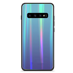 Silicone Frame Mirror Rainbow Gradient Case Cover M02 for Samsung Galaxy S10 Blue