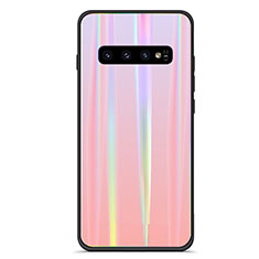 Silicone Frame Mirror Rainbow Gradient Case Cover M02 for Samsung Galaxy S10 Rose Gold