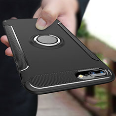 Silicone Matte Finish and Plastic Back Case with Finger Ring Stand A03 for Apple iPhone 8 Plus Black