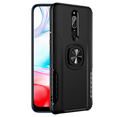 Silicone Matte Finish and Plastic Back Case with Finger Ring Stand for Xiaomi Redmi 8 Black