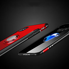 Silicone Matte Finish and Plastic Back Case with Finger Ring Stand T01 for Apple iPhone Xs Red