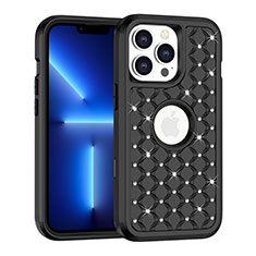 Silicone Matte Finish and Plastic Back Cover Case 360 Degrees Bling-Bling for Apple iPhone 13 Pro Max Black