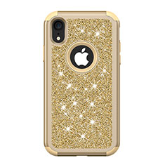 Silicone Matte Finish and Plastic Back Cover Case 360 Degrees Bling-Bling for Apple iPhone XR Gold
