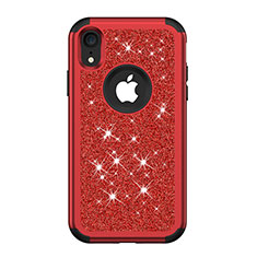 Silicone Matte Finish and Plastic Back Cover Case 360 Degrees Bling-Bling for Apple iPhone XR Red