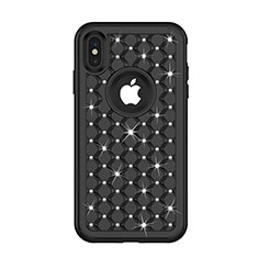Silicone Matte Finish and Plastic Back Cover Case 360 Degrees Bling-Bling for Apple iPhone Xs Black