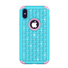 Silicone Matte Finish and Plastic Back Cover Case 360 Degrees Bling-Bling for Apple iPhone Xs Blue