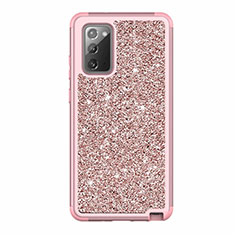 Silicone Matte Finish and Plastic Back Cover Case 360 Degrees Bling-Bling for Samsung Galaxy Note 20 5G Rose Gold