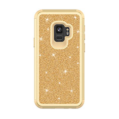 Silicone Matte Finish and Plastic Back Cover Case 360 Degrees Bling-Bling for Samsung Galaxy S9 Gold