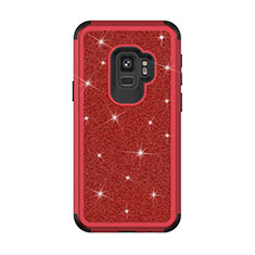 Silicone Matte Finish and Plastic Back Cover Case 360 Degrees Bling-Bling for Samsung Galaxy S9 Red