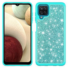 Silicone Matte Finish and Plastic Back Cover Case 360 Degrees Bling-Bling JX1 for Samsung Galaxy A12 Nacho Cyan
