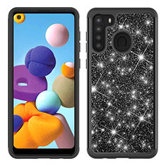 Silicone Matte Finish and Plastic Back Cover Case 360 Degrees Bling-Bling JX1 for Samsung Galaxy A21 Black