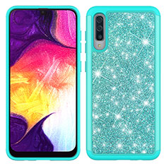 Silicone Matte Finish and Plastic Back Cover Case 360 Degrees Bling-Bling JX1 for Samsung Galaxy A30S Cyan