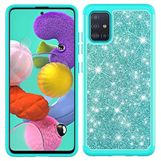 Silicone Matte Finish and Plastic Back Cover Case 360 Degrees Bling-Bling JX1 for Samsung Galaxy A51 5G Cyan