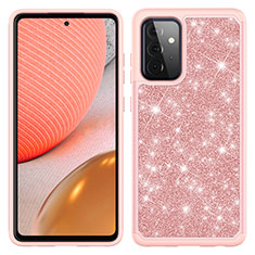 Silicone Matte Finish and Plastic Back Cover Case 360 Degrees Bling-Bling JX1 for Samsung Galaxy A72 4G Rose Gold