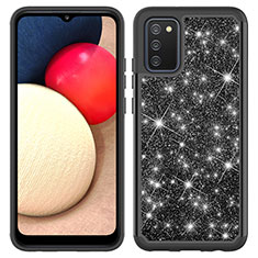 Silicone Matte Finish and Plastic Back Cover Case 360 Degrees Bling-Bling JX1 for Samsung Galaxy M02s Black