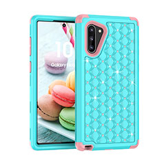 Silicone Matte Finish and Plastic Back Cover Case 360 Degrees Bling-Bling U01 for Samsung Galaxy Note 10 5G Cyan