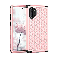 Silicone Matte Finish and Plastic Back Cover Case 360 Degrees Bling-Bling U01 for Samsung Galaxy Note 10 Plus Pink