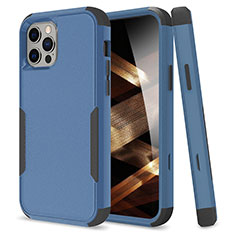 Silicone Matte Finish and Plastic Back Cover Case 360 Degrees for Apple iPhone 15 Pro Max Blue and Black