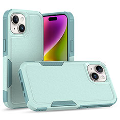 Silicone Matte Finish and Plastic Back Cover Case 360 Degrees MQ1 for Apple iPhone 13 Cyan