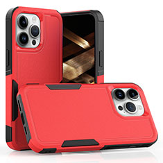 Silicone Matte Finish and Plastic Back Cover Case 360 Degrees MQ1 for Apple iPhone 15 Pro Max Red