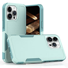 Silicone Matte Finish and Plastic Back Cover Case 360 Degrees MQ1 for Apple iPhone 16 Pro Cyan