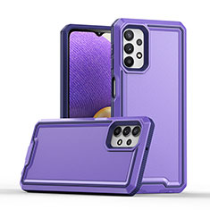 Silicone Matte Finish and Plastic Back Cover Case 360 Degrees Q01W for Samsung Galaxy A32 4G Purple