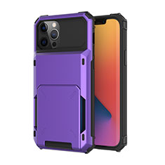 Silicone Matte Finish and Plastic Back Cover Case 360 Degrees R03 for Apple iPhone 12 Pro Max Purple