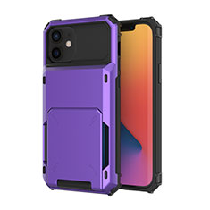 Silicone Matte Finish and Plastic Back Cover Case 360 Degrees R03 for Apple iPhone 12 Purple