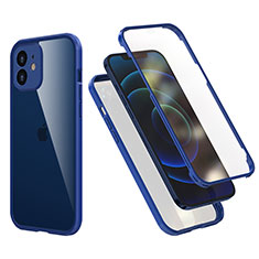 Silicone Matte Finish and Plastic Back Cover Case 360 Degrees R05 for Apple iPhone 12 Mini Blue