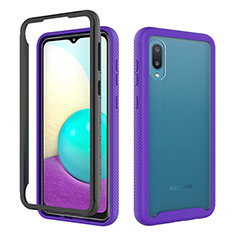 Silicone Matte Finish and Plastic Back Cover Case 360 Degrees U01 for Samsung Galaxy A02 Purple