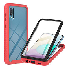 Silicone Matte Finish and Plastic Back Cover Case 360 Degrees U02 for Samsung Galaxy A02 Red