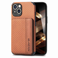 Silicone Matte Finish and Plastic Back Cover Case 360 Degrees U05 for Apple iPhone 15 Brown