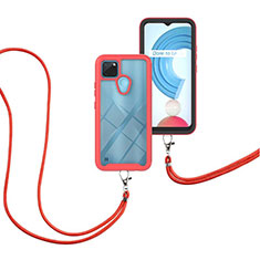 Silicone Matte Finish and Plastic Back Cover Case 360 Degrees with Lanyard Strap for Realme C25Y India Red