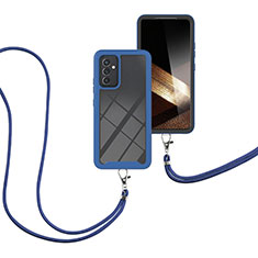 Silicone Matte Finish and Plastic Back Cover Case 360 Degrees with Lanyard Strap for Samsung Galaxy A15 LTE Blue