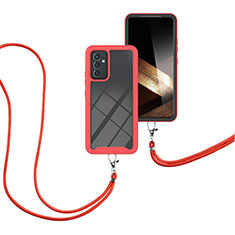 Silicone Matte Finish and Plastic Back Cover Case 360 Degrees with Lanyard Strap for Samsung Galaxy A15 LTE Red