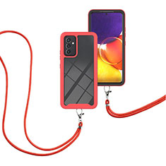 Silicone Matte Finish and Plastic Back Cover Case 360 Degrees with Lanyard Strap for Samsung Galaxy A54 5G Red