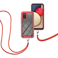 Silicone Matte Finish and Plastic Back Cover Case 360 Degrees with Lanyard Strap for Samsung Galaxy M02s Red