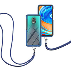 Silicone Matte Finish and Plastic Back Cover Case 360 Degrees with Lanyard Strap for Xiaomi Poco M2 Pro Blue