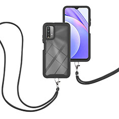 Silicone Matte Finish and Plastic Back Cover Case 360 Degrees with Lanyard Strap for Xiaomi Redmi 9 Power Black