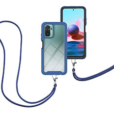 Silicone Matte Finish and Plastic Back Cover Case 360 Degrees with Lanyard Strap for Xiaomi Redmi Note 10 4G Blue
