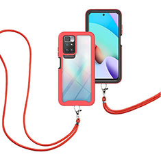 Silicone Matte Finish and Plastic Back Cover Case 360 Degrees with Lanyard Strap for Xiaomi Redmi Note 11 4G (2021) Red