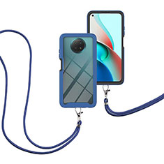 Silicone Matte Finish and Plastic Back Cover Case 360 Degrees with Lanyard Strap for Xiaomi Redmi Note 9 5G Blue