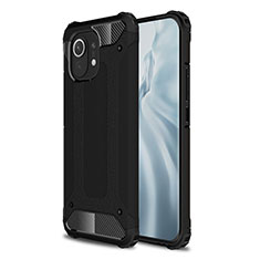 Silicone Matte Finish and Plastic Back Cover Case for Xiaomi Mi 11 Lite 5G NE Black