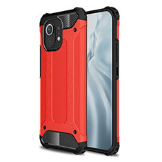 Silicone Matte Finish and Plastic Back Cover Case for Xiaomi Mi 11 Lite 5G NE Red