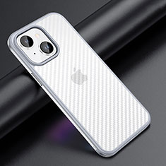 Silicone Matte Finish and Plastic Back Cover Case LD1 for Apple iPhone 15 Plus Silver