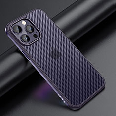 Silicone Matte Finish and Plastic Back Cover Case LD1 for Apple iPhone 15 Pro Purple