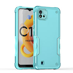 Silicone Matte Finish and Plastic Back Cover Case QW1 for Realme C11 (2021) Mint Blue