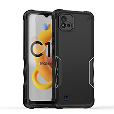 Silicone Matte Finish and Plastic Back Cover Case QW1 for Realme C20 Black